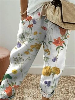 Women's Linen Pants Pants Trousers Baggy Full Length Side Pockets Baggy Micro-elastic Fashion Holiday Weekend White Red S M -LIGHTINTHEBOX Shop xouwss1679043184145