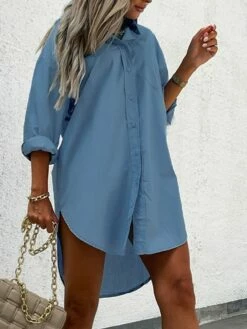 Women‘s Casual Dress Shirt Dress Shift Dress Midi Dress Blue Khaki White Long Sleeve Pure Color Button Winter Fall Spring Shirt Collar Basic Winter Dress Office 2023 S M L XL XXL -LIGHTINTHEBOX Shop xpjcbq1679055370412