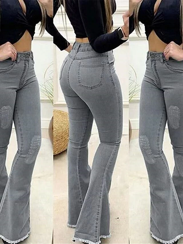 Women‘s Flare Jeans Bootcut Bell Bottom Full Length Denim Micro-elastic High Waist Fashion Streetwear Street Daily Black Dark Blue S M Fall Winter 4 Women‘s Flare Jeans Bootcut Bell Bottom Full Length Denim Micro-elastic High Waist Fashion Streetwear Street Daily Black Dark Blue S M Fall Winter - Image 2