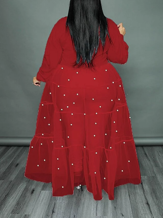 Women‘s Plus Size Curve Flattering Dresses Elegant Apple Shaped Dress Wedding Guest Casual Dress Swing Dress Polka Dot Long Dress Maxi Dress Long Sleeve Mesh Stand Collar Basic Daily Spring Summer 8 Women‘s Plus Size Curve Flattering Dresses Elegant Apple Shaped Dress Wedding Guest Casual Dress Swing Dress Polka Dot Long Dress Maxi Dress Long Sleeve Mesh Stand Collar Basic Daily Spring Summer - Image 6