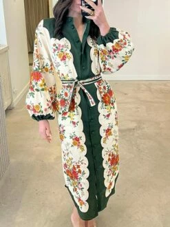 Women's Shirt Dress Casual Dress Maxi Long Dress Outdoor Daily Date Linen Fashion Casual V Neck Lace Up Button Long Sleeve Fall Winter 2023 Regular Fit Apricot Floral S M L XL 2XL -LIGHTINTHEBOX Shop xqsieg1695644787975