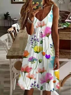 Women's Casual Dress Tank Dress Summer Dress Floral Print V Neck Mini Dress Active Fashion Outdoor Street Sleeveless Regular Fit White Pink Red Summer Spring S M L XL XXL -LIGHTINTHEBOX Shop xrfool1688457817834