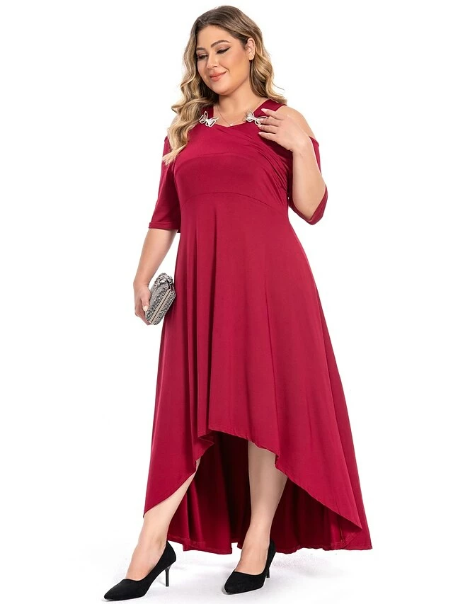 Women‘s Plus Size Curve Party Dress Swing Dress Formal Dress Solid Color Midi Dress Half Sleeve Hollow Out Plus High Low V Neck Elegant Party Black White Summer Spring L XL XXL 3XL 4XL 9 Women‘s Plus Size Curve Party Dress Swing Dress Formal Dress Solid Color Midi Dress Half Sleeve Hollow Out Plus High Low V Neck Elegant Party Black White Summer Spring L XL XXL 3XL 4XL - Image 7