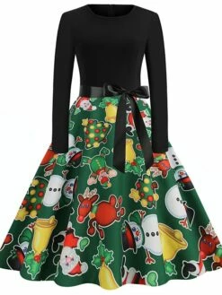 Women's Christmas Swing Dress Vintage Dress Midi Dress Green Blue Light Green Long Sleeve Santa Claus Bow Winter Fall Autumn Crew Neck Fashion Daily Date 2022 S M L XL XXL 3XL -LIGHTINTHEBOX Shop xrhuyz1667894619770