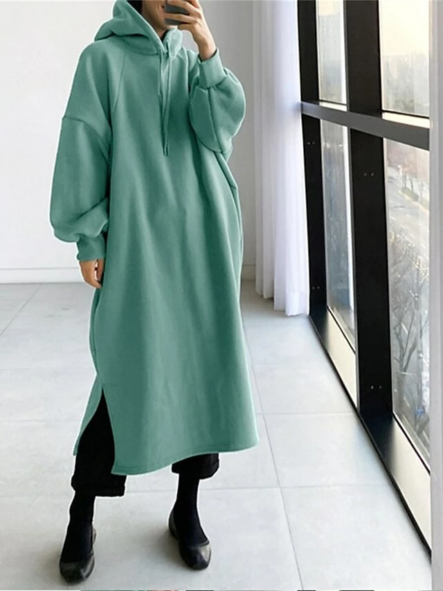 Women's Casual Dress Hoodie Dress Long Dress Maxi Dress Active Daily Outdoor Holiday Vacation Hoodie Solid Color Loose Fit ArmyGreen Black Green S M L XL XXL 5 Women's Casual Dress Hoodie Dress Long Dress Maxi Dress Active Daily Outdoor Holiday Vacation Hoodie Solid Color Loose Fit ArmyGreen Black Green S M L XL XXL - Image 3