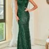 Women's Bodycon Sheath Dress Maxi Long Dress Green Sleeveless Pure Color Sequins Spring Summer V Neck Stylish Hot Sexy Party 2022 XS S M L XL XXL / Party Dress / Sequin Dress
