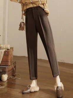 Women's Dress Pants Chinos Work Pants Full Length Micro-elastic High Waist Fashion Streetwear Office Work Apricot Black S M Fall Winter