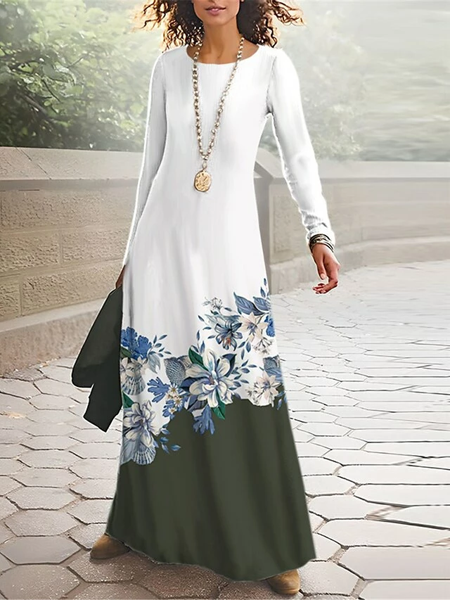 Women's T Shirt Dress Casual Dress Winter Dress Floral Print Crew Neck Long Dress Maxi Dress Fashion Streetwear Outdoor Street Long Sleeve Regular Fit White Yellow Red Spring Fall S M L XL XXL 6 Women's T Shirt Dress Casual Dress Winter Dress Floral Print Crew Neck Long Dress Maxi Dress Fashion Streetwear Outdoor Street Long Sleeve Regular Fit White Yellow Red Spring Fall S M L XL XXL - Image 4