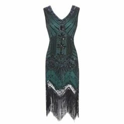 Women's Retro 1920s Fringe Dress Midi Dress Party Halloween Sequins Tassel Fringe Floral V Neck Sleeveless Regular Fit Spring Fall 2023 Black White S M L XL -LIGHTINTHEBOX Shop xujdfl1692610420007