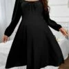 Women's Plus Size Curve Party Dress Cocktail Dress Black Dress Midi Dress Black Long Sleeve Pure Color Lace Up Spring Fall Winter Square Neck Fashion Winter Dress Birthday Wedding Guest XL XXL 3XL -LIGHTINTHEBOX Shop xumgqr1691648091863