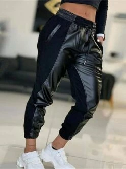 Women's Joggers Pants Trousers Full Length Faux Leather Pocket Micro-elastic Low Waist Fashion Streetwear Street Daily Black S M Fall Winter -LIGHTINTHEBOX Shop xuwlcc1693983757368