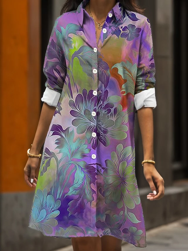 Women's Shirt Dress Casual Dress Midi Dress Outdoor Daily Date Polyester Fashion Modern Shirt Collar Button Pocket Long Sleeve Fall Winter 2023 Loose Fit ArmyGreen Rusty Red Lavender Floral S M L XL 5 Women's Shirt Dress Casual Dress Midi Dress Outdoor Daily Date Polyester Fashion Modern Shirt Collar Button Pocket Long Sleeve Fall Winter 2023 Loose Fit ArmyGreen Rusty Red Lavender Floral S M L XL - Image 3