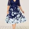 Women‘s Plus Size Curve Party Dress Floral V Neck Lace Half Sleeve Fall Spring Work Vintage Midi Dress Daily Vacation Dress Homecoming Dress Print -LIGHTINTHEBOX Shop xvjiav1615976579155