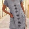Women's Casual Dress Cotton Linen Dress Shift Dress Midi Dress Cotton Blend Classic Modern Outdoor Daily Vacation Crew Neck Pocket Print Short Sleeve Summer Spring 2023 Regular Fit Blue Green Gray -LIGHTINTHEBOX Shop xvlvhq1679378496715
