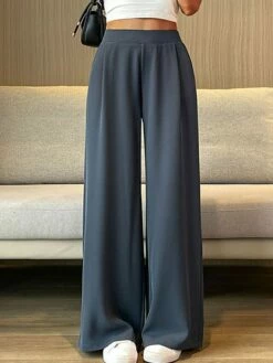 Women's Dress Pants Wide Leg Maillard Trousers Full Length Pocket Baggy Micro-elastic High Waist Fashion Streetwear Work Street Black Blue M L Summer Fall -LIGHTINTHEBOX Shop xvpsaf1690200825448
