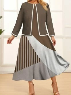 Women's Plus Size Curve Two Piece Dress Set Casual Dress Swing Dress Outdoor Office Fashion Streetwear Print Midi Dress Crew Neck Long Sleeve Geometric Color Block Wine Blue Khaki Spring Fall L 8 Women's Plus Size Curve Two Piece Dress Set Casual Dress Swing Dress Outdoor Office Fashion Streetwear Print Midi Dress Crew Neck Long Sleeve Geometric Color Block Wine Blue Khaki Spring Fall L -LIGHTINTHEBOX Shop xvykxf1691723056422