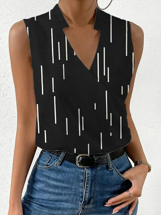 Women's Tank Top Black Green Striped Print Sleeveless Casual Basic V Neck Regular Fit 3 Women's Tank Top Black Green Striped Print Sleeveless Casual Basic V Neck Regular Fit
