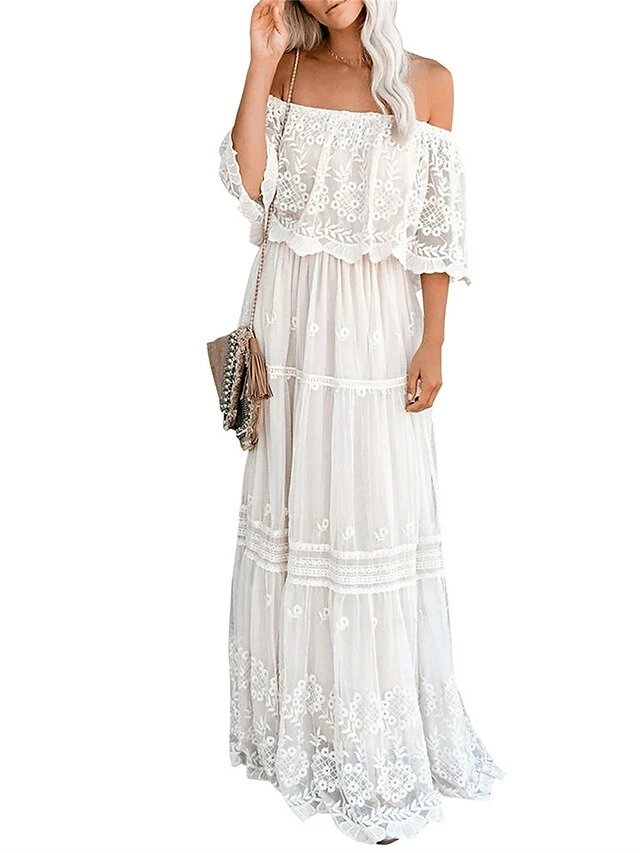 Women's Long Dress Maxi Dress Party Dress Lace Dress Swing Dress Floral Fashion Elegant Dress Daily Vacation Going Out Lace Mesh Half Sleeve Off Shoulder Dress Slim White Summer Spring S M L XL 7 Women's Long Dress Maxi Dress Party Dress Lace Dress Swing Dress Floral Fashion Elegant Dress Daily Vacation Going Out Lace Mesh Half Sleeve Off Shoulder Dress Slim White Summer Spring S M L XL - Image 5