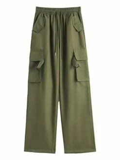 Women's Cargo Pants Wide Leg Pants Trousers Full Length Pocket Baggy Micro-elastic High Rise Fashion Streetwear Street Daily Wear Black Pink S M Fall Winter -LIGHTINTHEBOX Shop xxqpqa1692257394501