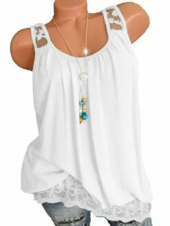 Women's Plus Size Tank Top Black White Pink Solid Color Lace Patchwork Sleeveless Daily Going Out Weekend Basic Casual Strapless Regular Fit Summer Spring