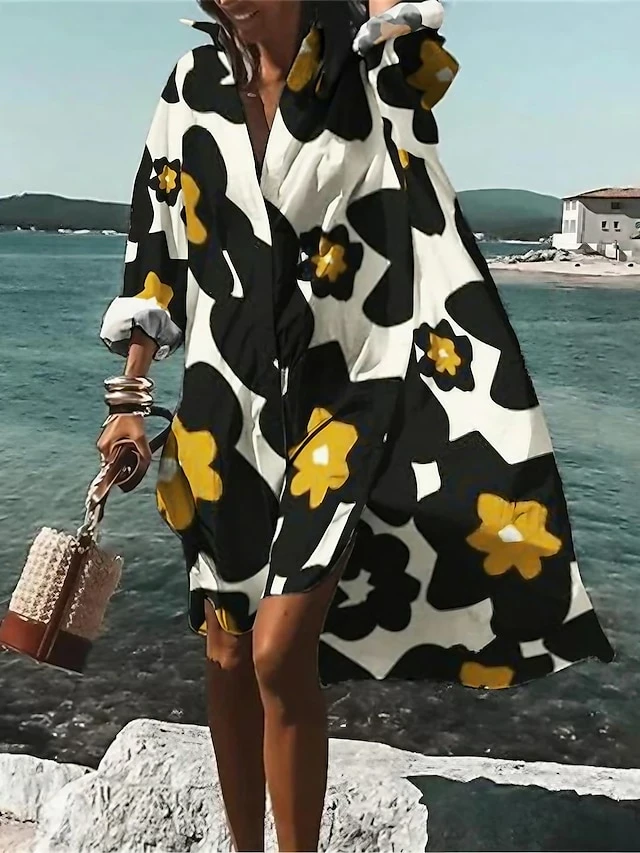 Women's Shirt Dress Casual Dress Swing Dress Mini Dress Outdoor Daily Vacation Polyester Fashion Casual Shirt Collar Button Print Long Sleeve Summer Spring Fall 2023 Loose Fit Yellow Floral S M L XL 3 Women's Shirt Dress Casual Dress Swing Dress Mini Dress Outdoor Daily Vacation Polyester Fashion Casual Shirt Collar Button Print Long Sleeve Summer Spring Fall 2023 Loose Fit Yellow Floral S M L XL