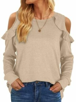 Shirt Blouse Women's Black Red Blue Solid / Plain Color Ruffle Cut Out Daily Fashion Round Neck Regular Fit S -LIGHTINTHEBOX Shop yabgpk1697799040662