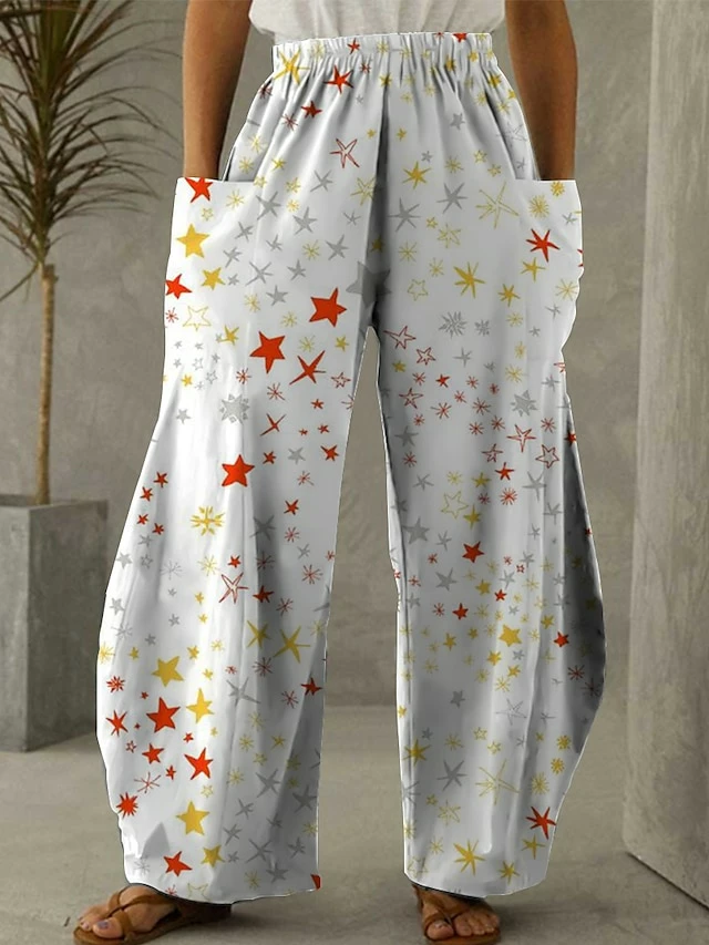 Women's Pants Trousers Bloomers Full Length Faux Linen Trousers Christmas Christmas Festival Rice White White S M Fall & Winter 4 Women's Pants Trousers Bloomers Full Length Faux Linen Trousers Christmas Christmas Festival Rice White White S M Fall & Winter - Image 2