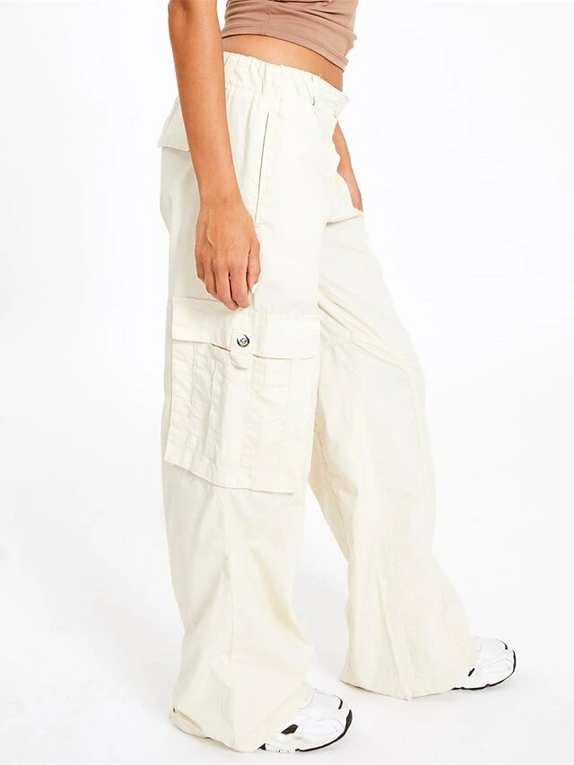 Women‘s Cargo Parachute Khaki Pants Baggy Full Length Pocket Micro-elastic Low Waist Fashion Streetwear Street Daily Rice White Grey S M Summer Fall 9 Women‘s Cargo Parachute Khaki Pants Baggy Full Length Pocket Micro-elastic Low Waist Fashion Streetwear Street Daily Rice White Grey S M Summer Fall - Image 7