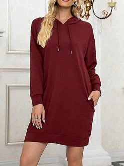 Women's Casual Dress Hoodie Dress Shift Dress Mini Dress Pocket Outdoor Street Daily Active Fashion Hooded Long Sleeve 2023 Loose Fit Black Wine Army Green Color S M L XL XXL Size -LIGHTINTHEBOX Shop yczict1693558123724