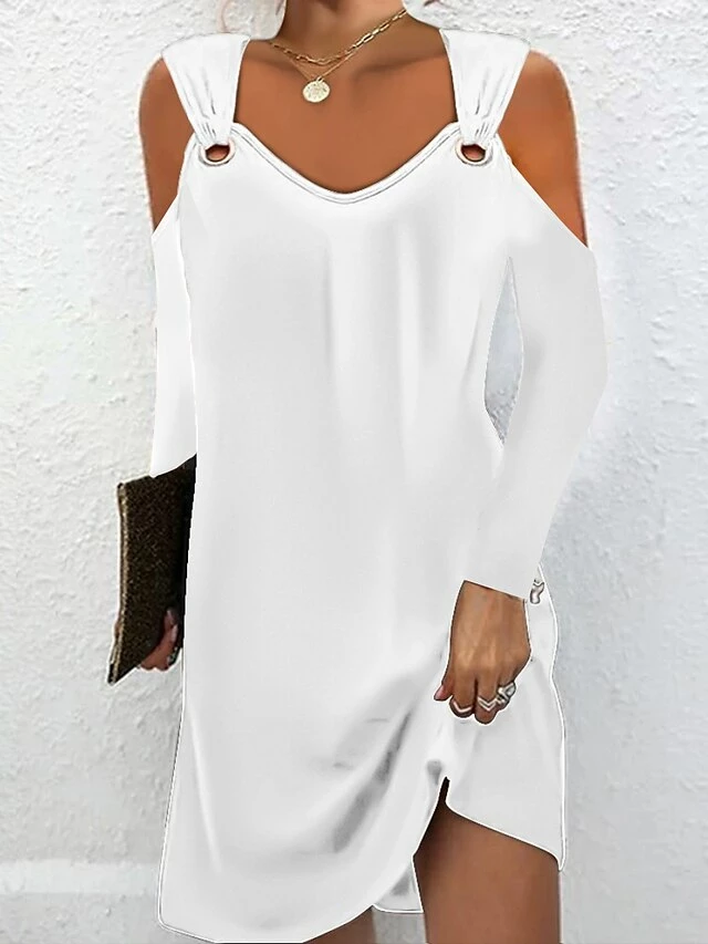 Women's Casual Dress Mini Dress Button Daily Elegant V Neck Long Sleeve 2023 Regular Fit Light Pink Black White Color S M L XL XXL Size 5 Women's Casual Dress Mini Dress Button Daily Elegant V Neck Long Sleeve 2023 Regular Fit Light Pink Black White Color S M L XL XXL Size - Image 3