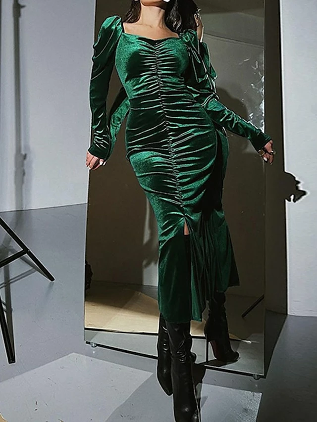 Women's Party Dress Velvet Dress Wedding Guest Dress Long Dress Maxi Dress Black Wine Blue Long Sleeve Pure Color Ruched Spring Fall Winter Square Neck Fashion Winter Dress Evening Party Wedding Guest 3 Women's Party Dress Velvet Dress Wedding Guest Dress Long Dress Maxi Dress Black Wine Blue Long Sleeve Pure Color Ruched Spring Fall Winter Square Neck Fashion Winter Dress Evening Party Wedding Guest