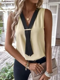 Women's Tank Top Black Brown Green Color Block Sleeveless Casual Basic V Neck Regular Fit -LIGHTINTHEBOX Shop yfityi1679912967699