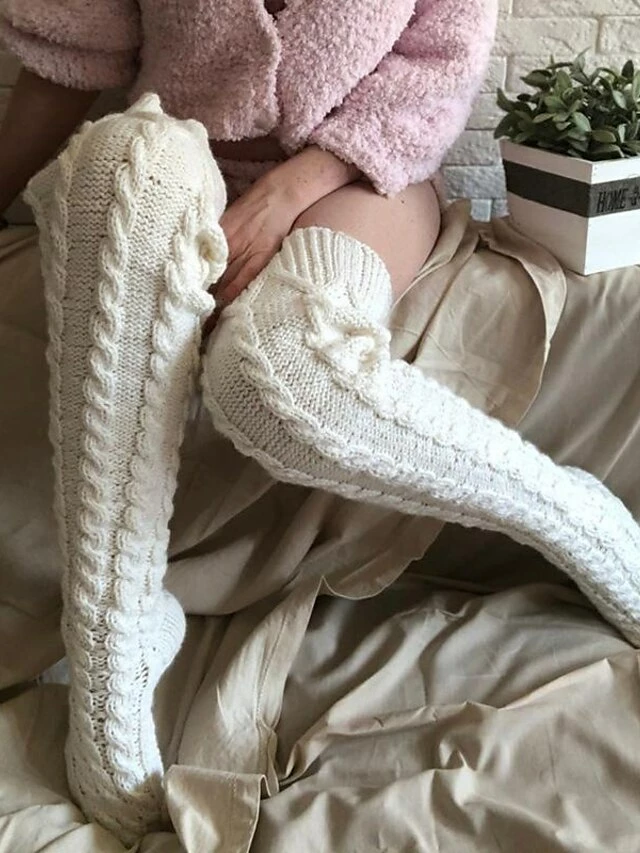 Women's Stockings Thigh-High Crimping Socks Tights Thermal Warm Stretchy Knitting Fashion Casual Daily White One-Size 5 Women's Stockings Thigh-High Crimping Socks Tights Thermal Warm Stretchy Knitting Fashion Casual Daily White One-Size - Image 3