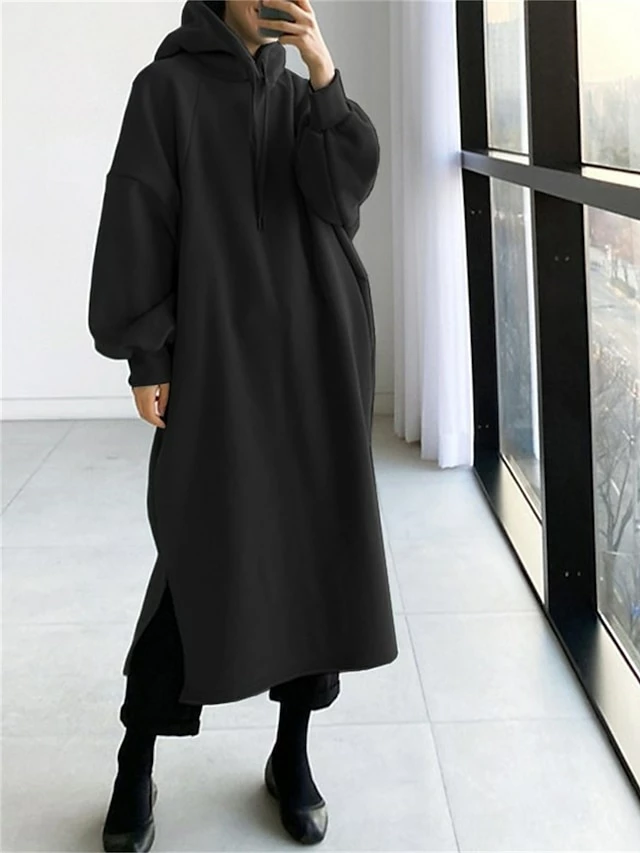 Women's Casual Dress Hoodie Dress Long Dress Maxi Dress Active Daily Outdoor Holiday Vacation Hoodie Solid Color Loose Fit ArmyGreen Black Green S M L XL XXL 8 Women's Casual Dress Hoodie Dress Long Dress Maxi Dress Active Daily Outdoor Holiday Vacation Hoodie Solid Color Loose Fit ArmyGreen Black Green S M L XL XXL - Image 6