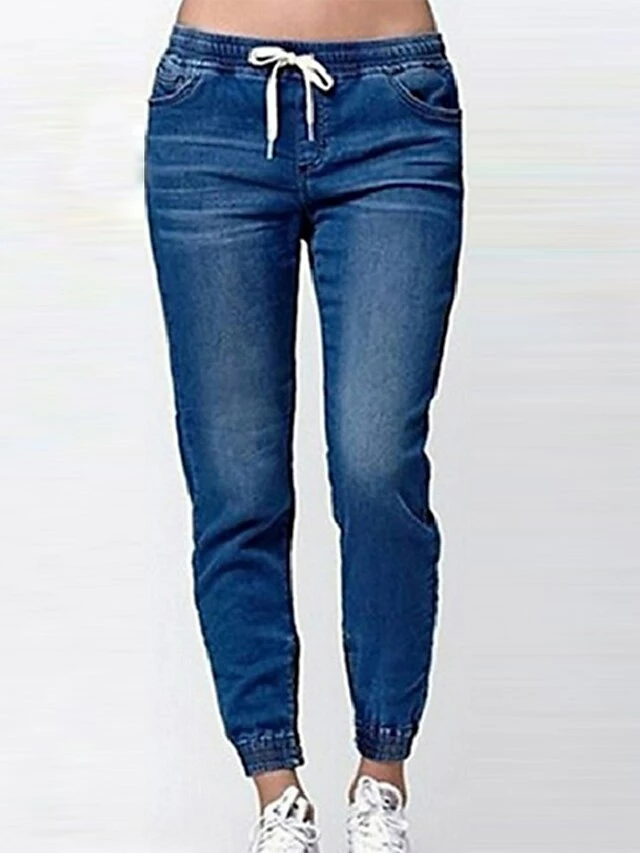 Women's Jeans Pants Trousers Full Length Denim Micro-elastic Mid Waist Basic Trousers Work Daily Black Dark Blue S M Spring &Fall 4 Women's Jeans Pants Trousers Full Length Denim Micro-elastic Mid Waist Basic Trousers Work Daily Black Dark Blue S M Spring &Fall - Image 2