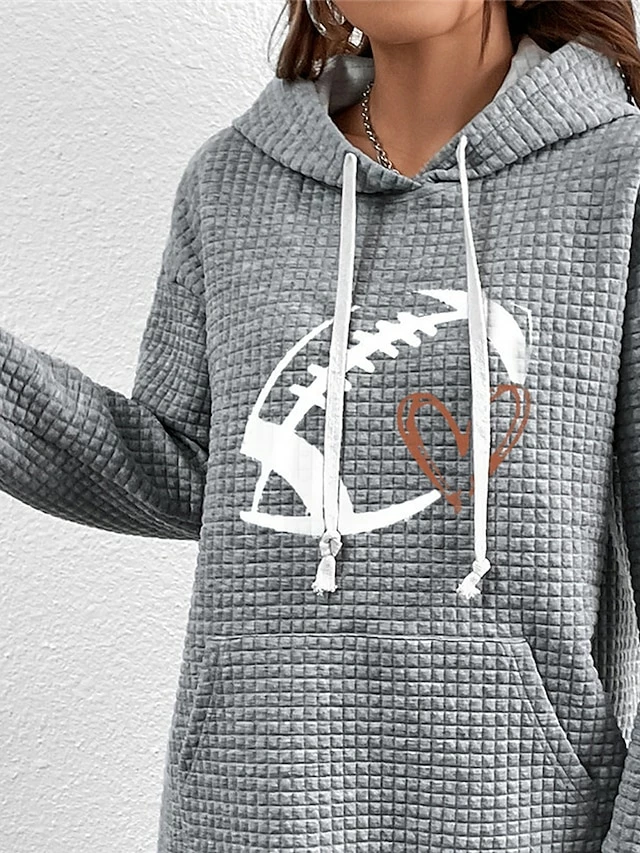 Women's Casual Dress Hoodie Dress Winter Dress Heart Football Pocket Print Hooded Mini Dress Fashion Streetwear Outdoor Daily Long Sleeve Loose Fit Gray Fall Winter S M L XL XXL 5 Women's Casual Dress Hoodie Dress Winter Dress Heart Football Pocket Print Hooded Mini Dress Fashion Streetwear Outdoor Daily Long Sleeve Loose Fit Gray Fall Winter S M L XL XXL - Image 3