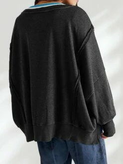 Hoodie Women's Black White Army Green Solid / Plain Color Split Daily Fashion Round Neck Loose Fit S -LIGHTINTHEBOX Shop yilyve1697798986907