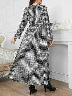 Women's Plus Size Party Dress Wedding Guest Dress Tunic Dress Long Dress Maxi Dress Black Long Sleeve Plaid With Belt Spring Fall Winter V Neck Fashion Winter Dress Evening Party Wedding Guest 2023 -LIGHTINTHEBOX Shop yiymat1693535292516