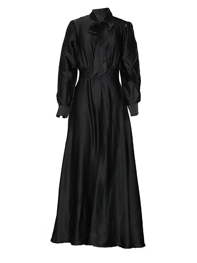 Women's Sheath Dress Maxi Long Dress Yellow Black Red Long Sleeve Ruched Bow Summer Round Neck Hot Casual Slim 2021 S M L XL 8 Women's Sheath Dress Maxi Long Dress Yellow Black Red Long Sleeve Ruched Bow Summer Round Neck Hot Casual Slim 2021 S M L XL - Image 6