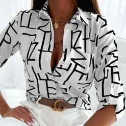 Blouse Women's Black White Blue Striped Knitted Street Daily Daily Basic Shirt Collar S -LIGHTINTHEBOX Shop yjgnov1686642967822