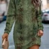 Women's Sweatshirt Dress Casual Dress Mini Dress Warm Fashion Outdoor Vacation Going Out Crew Neck Print Floral Regular Fit Green S M L XL XXL -LIGHTINTHEBOX Shop yjvenk1697633440060