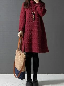 Women's Work Dress Black Dress A Line Dress Fashion Midi Dress Ruched Turtleneck Long Sleeve Plain Loose Fit Black Wine Gray Fall Winter M L XL XXL