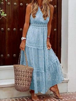 Women's Party Dress Lace Dress Swing Dress Long Dress Maxi Dress White Yellow Pink Sleeveless Polka Dot Lace Summer Spring V Neck Vacation Regular Fit 2023 S M L XL XXL -LIGHTINTHEBOX Shop yjwvhr1615877295807