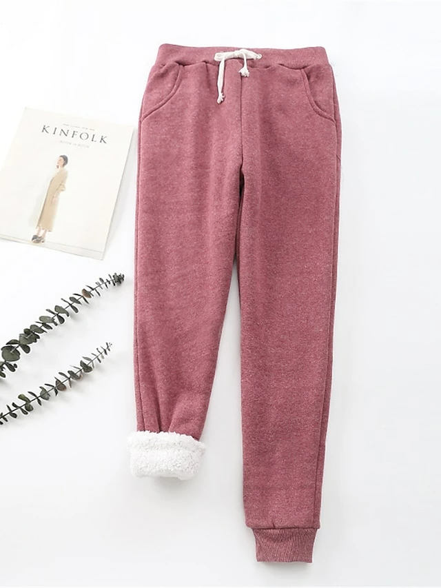 Women's Fleece Pants Sweatpants Chinos Full Length Cotton Micro-elastic High Waist Fashion Streetwear Street Daily Claret Light Gray S M Fall Winter 10 Women's Fleece Pants Sweatpants Chinos Full Length Cotton Micro-elastic High Waist Fashion Streetwear Street Daily Claret Light Gray S M Fall Winter - Image 8