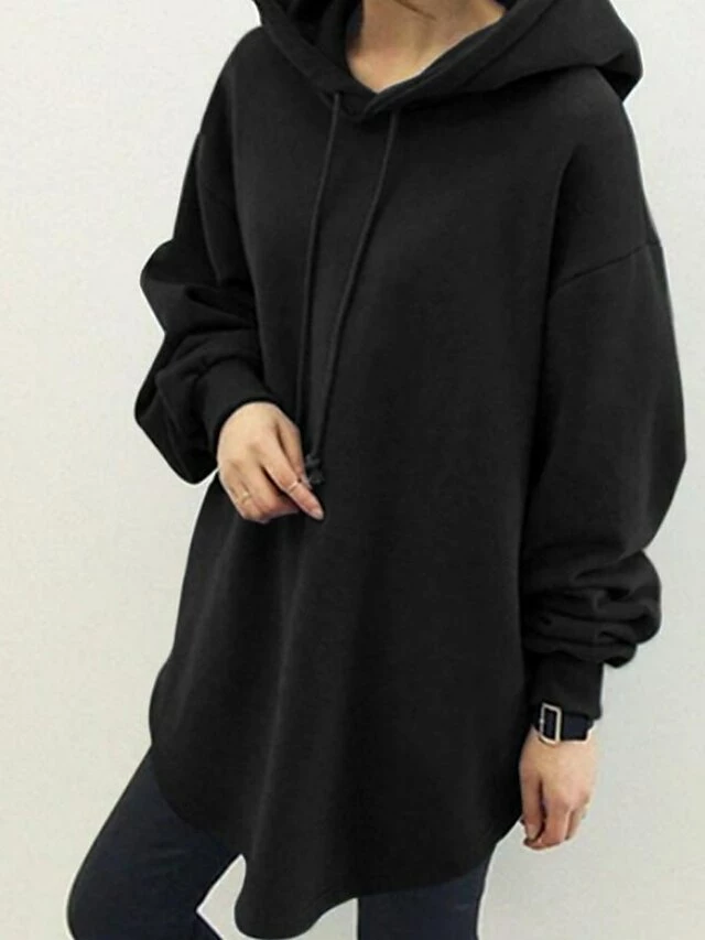Women's Casual Dress Hoodie Dress Mini Dress Daily Casual Outdoor Vacation Going Out Hoodie Pocket Pure Color Regular Fit Black Blue Gray S M L XL XXL 4 Women's Casual Dress Hoodie Dress Mini Dress Daily Casual Outdoor Vacation Going Out Hoodie Pocket Pure Color Regular Fit Black Blue Gray S M L XL XXL - Image 2