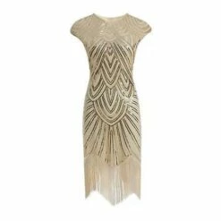 Women's Retro 1920s Fringe Dress Midi Dress Party Holiday Sequins Tassel Fringe Geometric Crewneck Short Sleeve Regular Fit Spring Fall 2023 Silver Black XS S M L