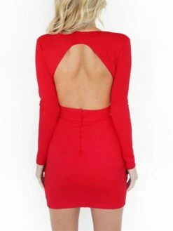 Women's Bodycon Sheath Dress Mini Dress Black White Red Long Sleeve Pure Color Backless Summer Spring Deep V Vacation Winter Dress Fall Dress Slim 2023 S M L XL -LIGHTINTHEBOX Shop ylhgno1639042283507