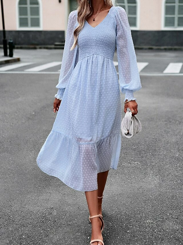 Women's Casual Dress Black Dress Plain Dress Midi Dress Ruched Street Daily Holiday Fashion Streetwear V Neck Long Sleeve 2023 Slim Black Blue Dark Blue Color S M L XL Size 10 Women's Casual Dress Black Dress Plain Dress Midi Dress Ruched Street Daily Holiday Fashion Streetwear V Neck Long Sleeve 2023 Slim Black Blue Dark Blue Color S M L XL Size - Image 8