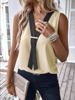 Women's Tank Top Black Brown Green Color Block Sleeveless Casual Basic V Neck Regular Fit -LIGHTINTHEBOX Shop ymmfok1679912969144