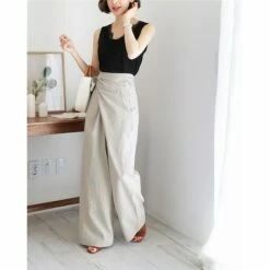 Women's Dress Pants Culottes Wide Leg Wide Leg Full Length Faux Linen Side Pockets Baggy Mid Waist Fashion Party Casual Black Khaki M L Summer Spring &Fall -LIGHTINTHEBOX Shop yncfjm1654070309439